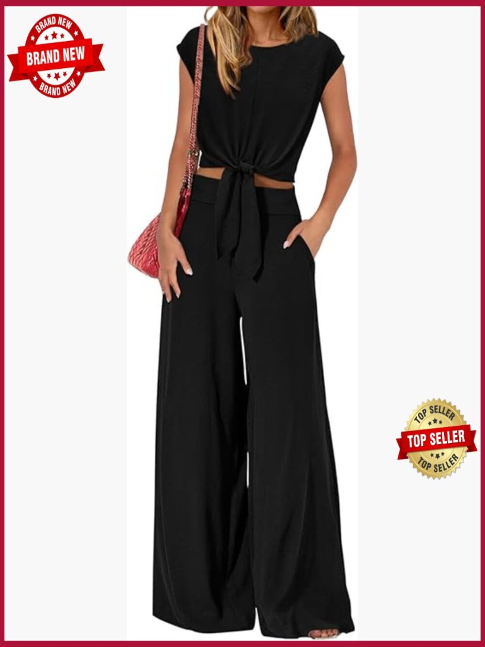 Women's 2 Piece Lounge Set with Crop Top & Wide Leg Pants